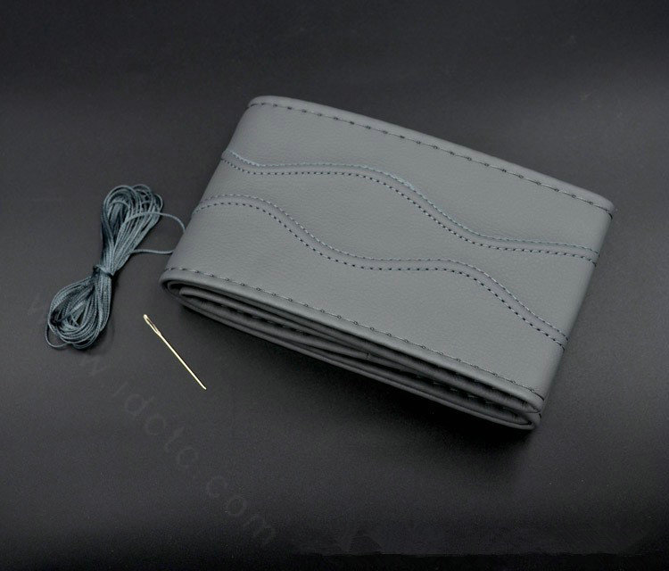 Universal 38CM DIY Leather Car Steering Wheel Cover Hand-Stitched With Needles and Thread - Gray