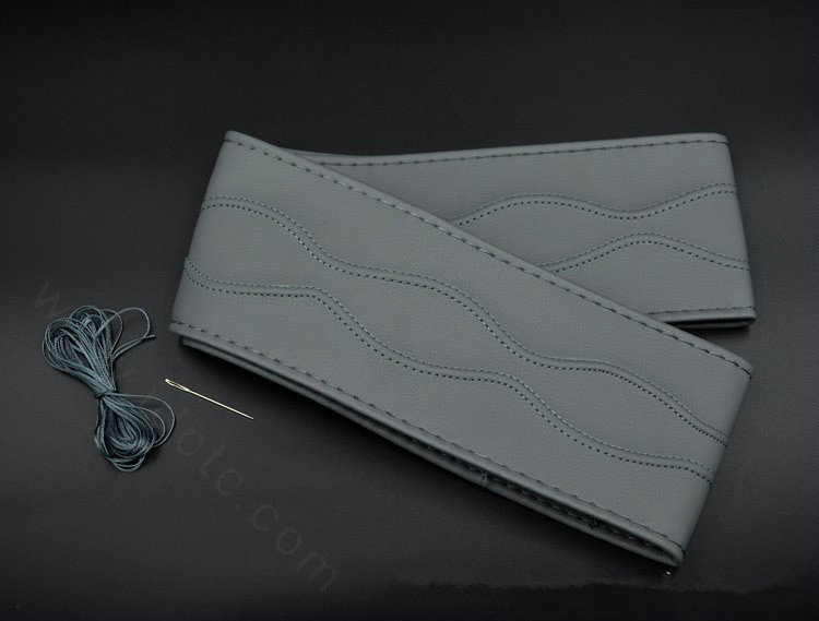 Universal 38CM DIY Leather Car Steering Wheel Cover Hand-Stitched With Needles and Thread - Gray