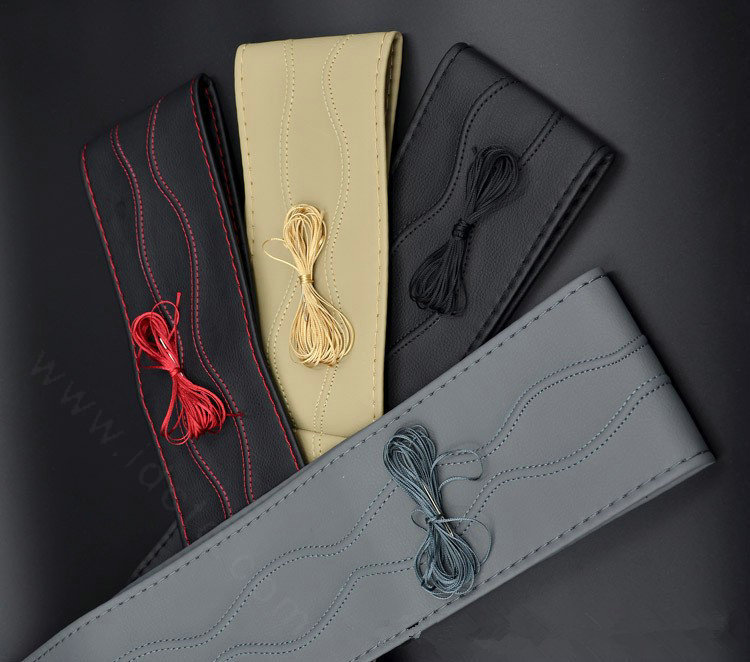 Universal 38CM DIY Leather Car Steering Wheel Cover Hand-Stitched With Needles and Thread - Gray