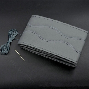 Universal 38CM DIY Leather Car Steering Wheel Cover Hand-Stitched With Needles and Thread - Gray