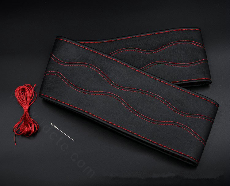 Universal 38CM DIY Leather Car Steering Wheel Cover Hand-Stitched With Needles and Thread - Red Black