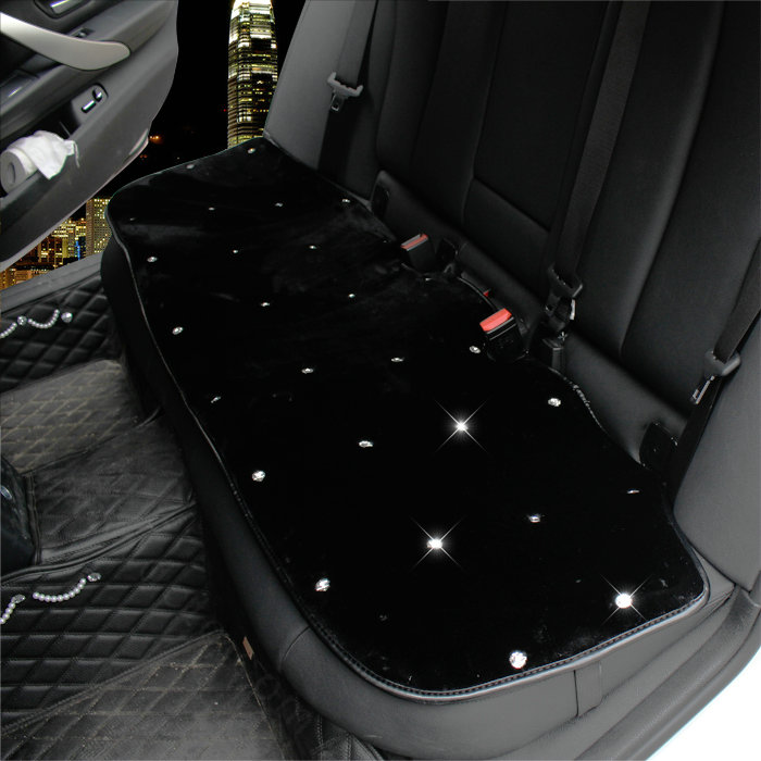 Winter Crystal Plush Car Back Seat Cushion Woman Universal High Quality Long Pads 1pcs - Black