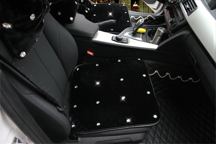 Winter Crystal Plush Car Front Seat Cushion Woman Universal High Quality Pads 1pcs - Black