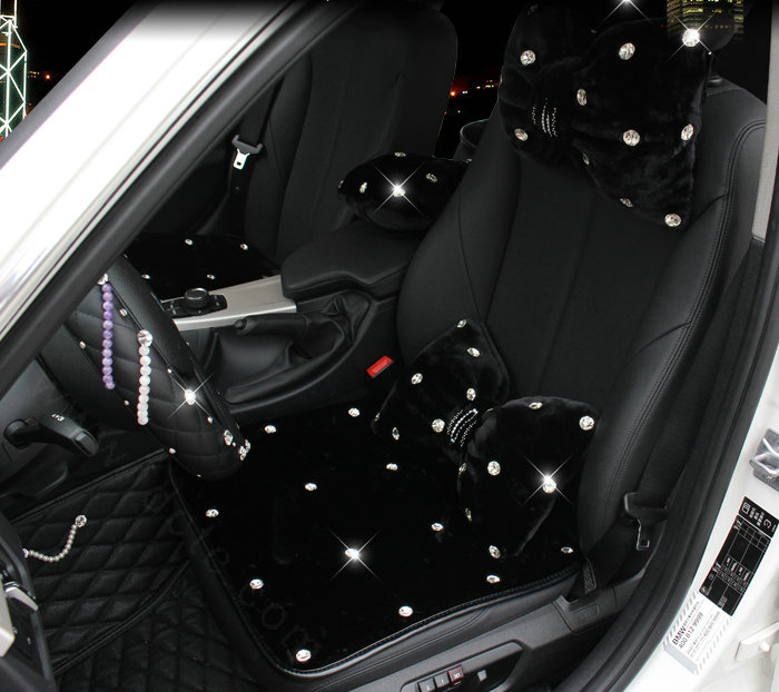 Winter Crystal Plush Car Front Seat Cushion Woman Universal High Quality Pads 1pcs - Black