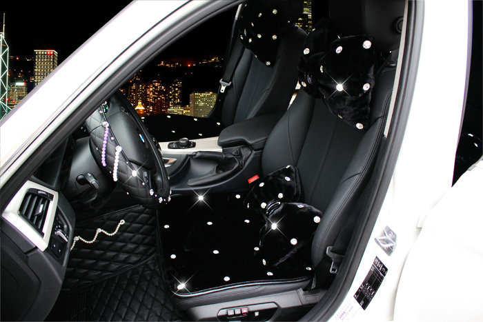 Winter Crystal Plush Car Front Seat Cushion Woman Universal High Quality Pads 1pcs - Black