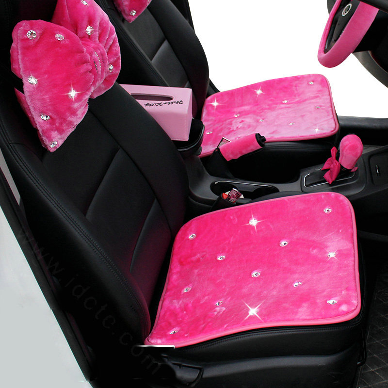 Winter Crystal Plush Car Front Seat Cushion Woman Universal High Quality Pads 1pcs - Rose