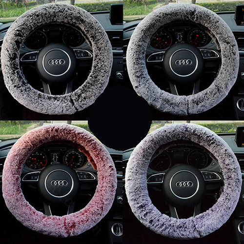 Winter Imitation Rex Rabbit Fur Car Steering Wheel Covers Soft Plush 15 inch 38CM - Black