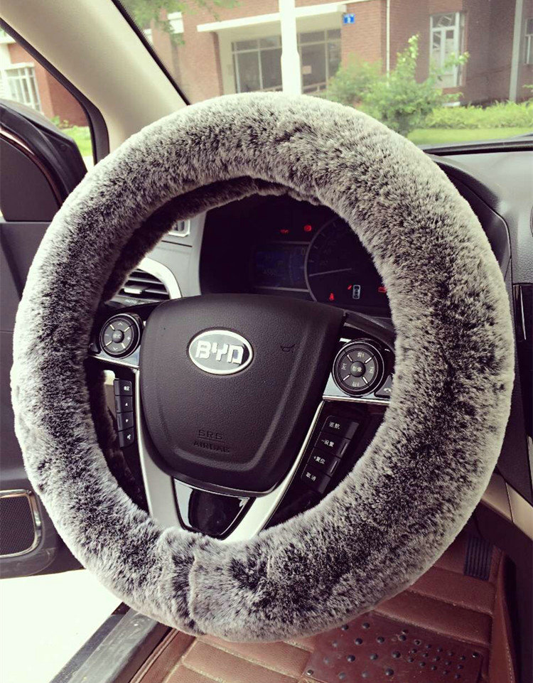 Winter Imitation Rex Rabbit Fur Car Steering Wheel Covers Soft Plush 15 inch 38CM - Gray