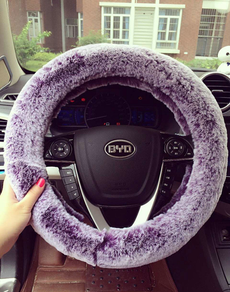 Winter Imitation Rex Rabbit Fur Car Steering Wheel Covers Soft Plush 15 inch 38CM - Purple