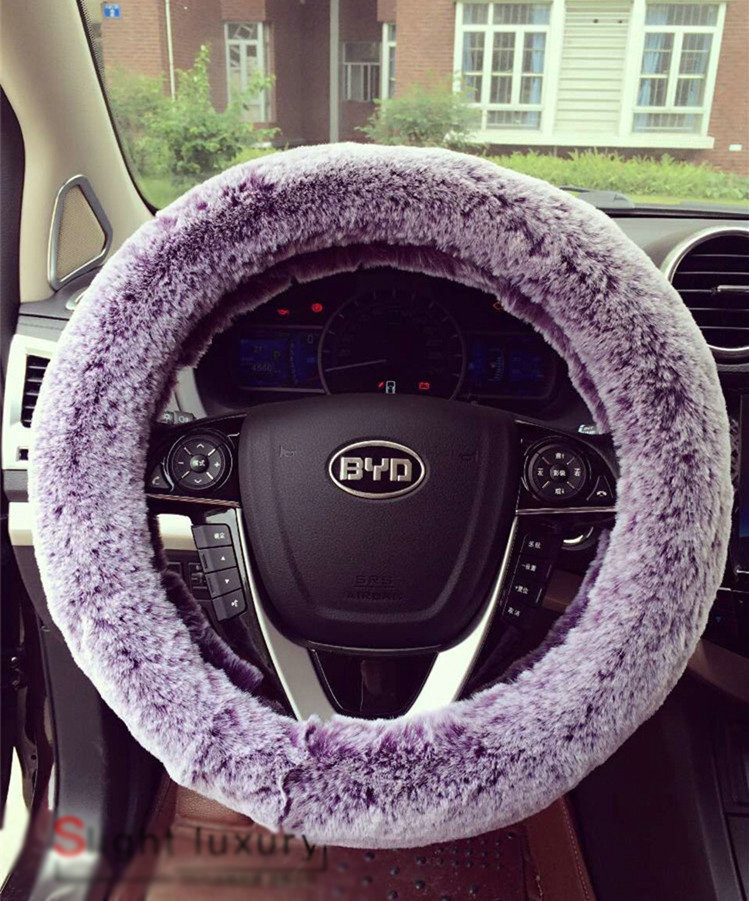 Winter Imitation Rex Rabbit Fur Car Steering Wheel Covers Soft Plush 15 inch 38CM - Purple