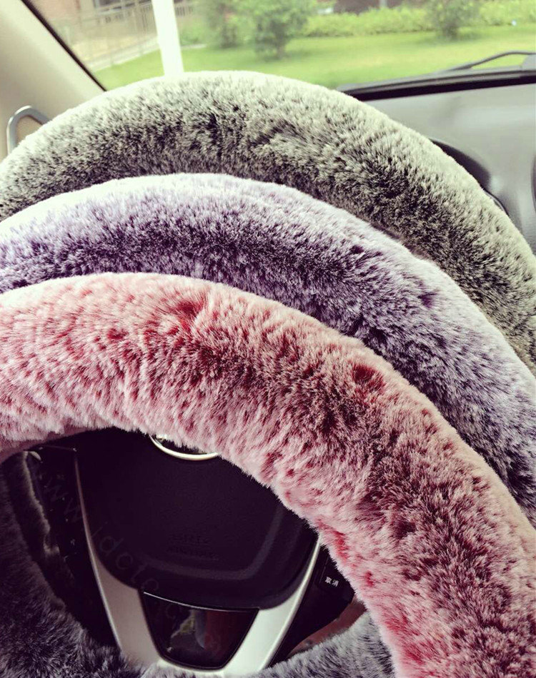Winter Imitation Rex Rabbit Fur Car Steering Wheel Covers Soft Plush 15 inch 38CM - Purple