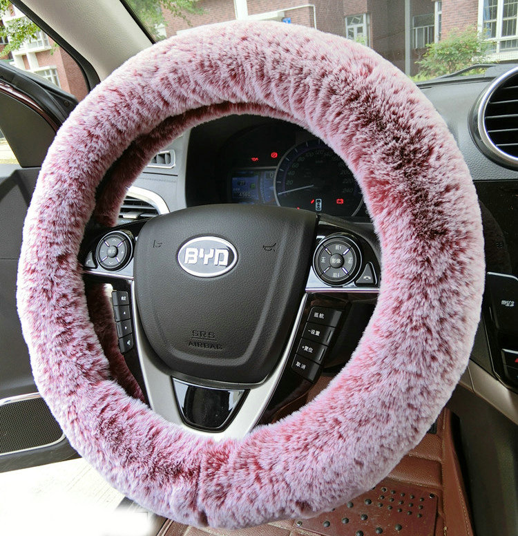 Winter Imitation Rex Rabbit Fur Car Steering Wheel Covers Soft Plush 15 inch 38CM - Red