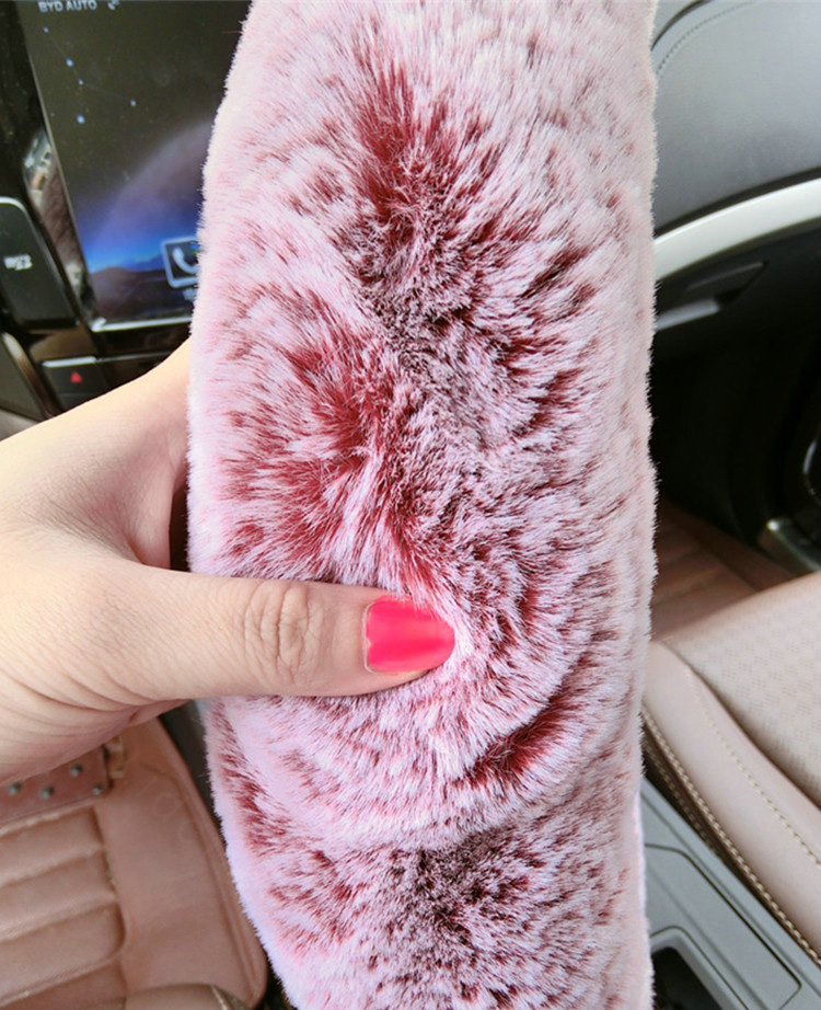 Winter Imitation Rex Rabbit Fur Car Steering Wheel Covers Soft Plush 15 inch 38CM - Red