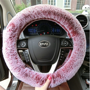 Winter Imitation Rex Rabbit Fur Car Steering Wheel Covers Soft Plush 15 inch 38CM - Red