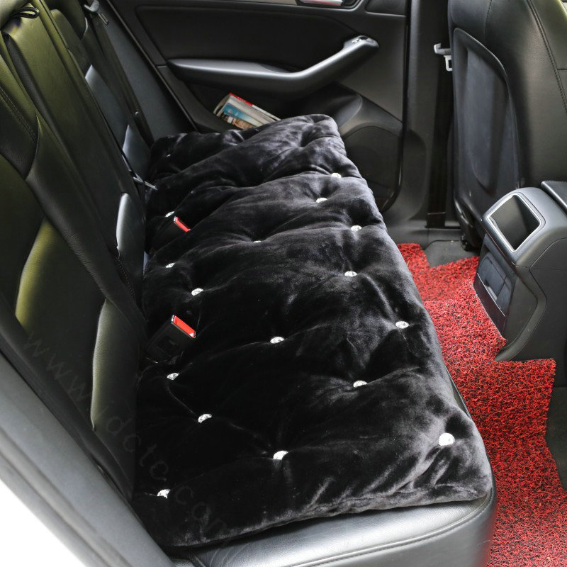 Winter Rhinestone Plush Car Back Seat Cushion Woman Universal Auto Long Pads 1pcs - Black