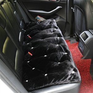 Winter Rhinestone Plush Car Back Seat Cushion Woman Universal Auto Long Pads 1pcs - Black