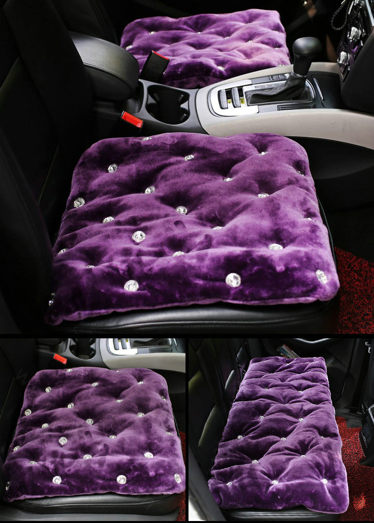 Winter Rhinestone Plush Car Back Seat Cushion Woman Universal Auto Long Pads 1pcs - Purple