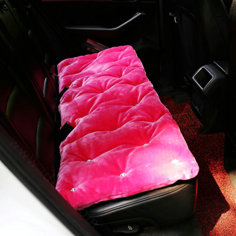 Winter Rhinestone Plush Car Back Seat Cushion Woman Universal Auto Long Pads 1pcs - Rose