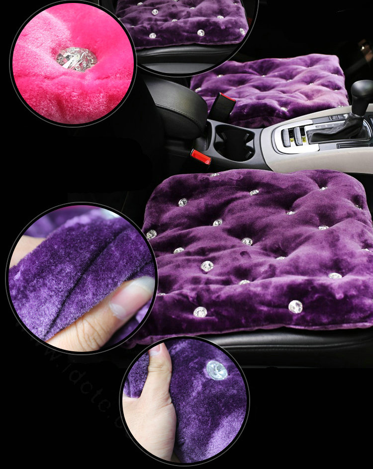 Winter Rhinestone Plush Car Front Seat Cushion For Woman Universal Auto Pads 1pcs - Purple