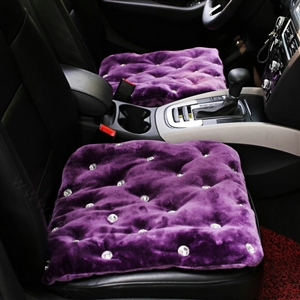 Winter Rhinestone Plush Car Front Seat Cushion For Woman Universal Auto Pads 1pcs - Purple