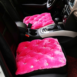 Winter Rhinestone Plush Car Front Seat Cushion For Woman Universal Auto Pads 1pcs - Rose