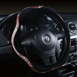Winter Velvet Handlebar PU Leather Car Steering Wheel Covers 15 inch 38CM - Coffee