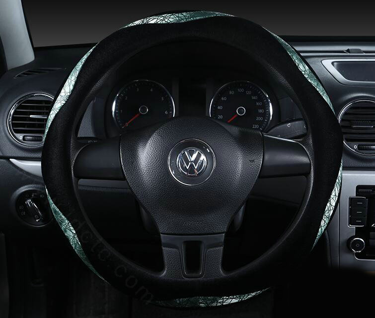 Winter Velvet Handlebar PU Leather Car Steering Wheel Covers 15 inch 38CM - Green