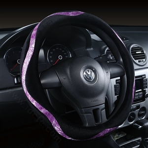 Winter Velvet Handlebar PU Leather Car Steering Wheel Covers 15 inch 38CM - Purple