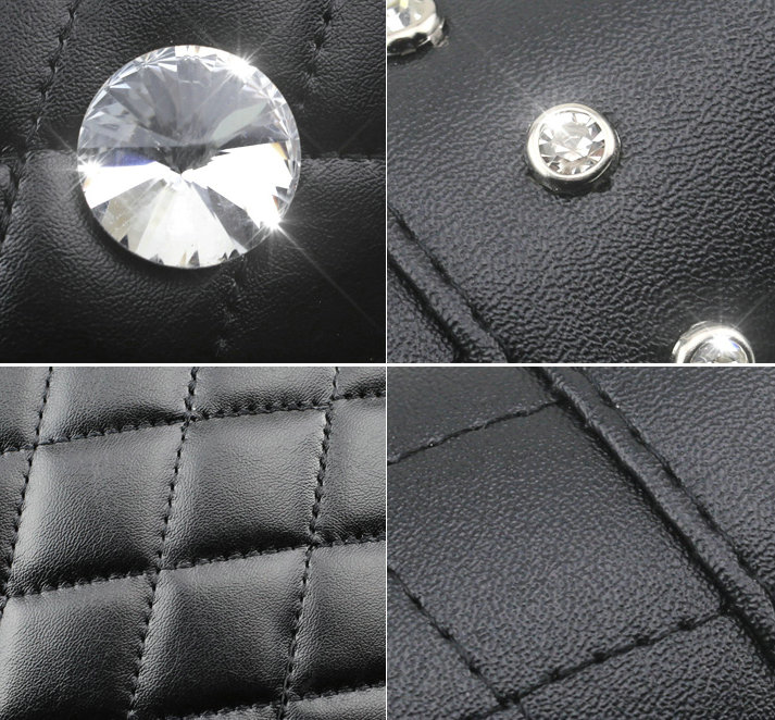 Women Flower Rhinestone Car Seat Waist Pillows PU Leather Lumbar Cushion 1pcs - Black