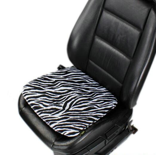 Zebra Print Plush Car Front Seat Cushion Woman Winter Universal Seat Pads 1pcs - Black White