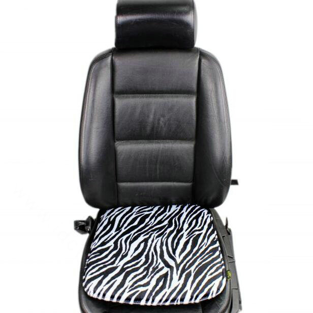 Zebra Print Plush Car Front Seat Cushion Woman Winter Universal Seat Pads 1pcs - Black White