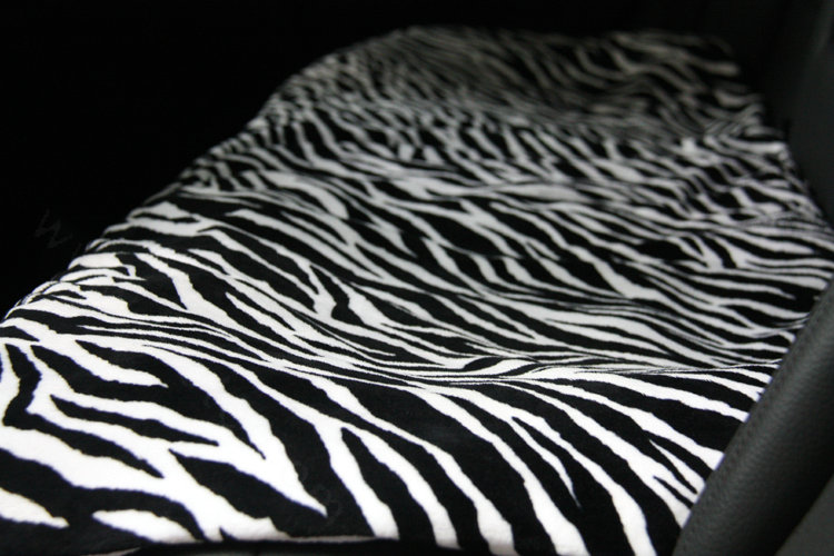 Zebra Print Plush Car Rear Seat Cushion Woman Winter Universal Seat Pads 1pcs - Black White
