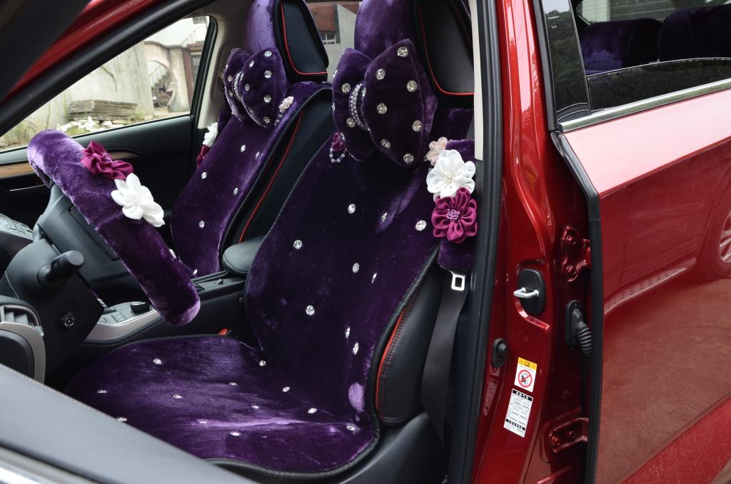 2pcs Flower Car Safety Seat Belt Covers Plush Shoulder Pads Auto Interior Accessories - Black