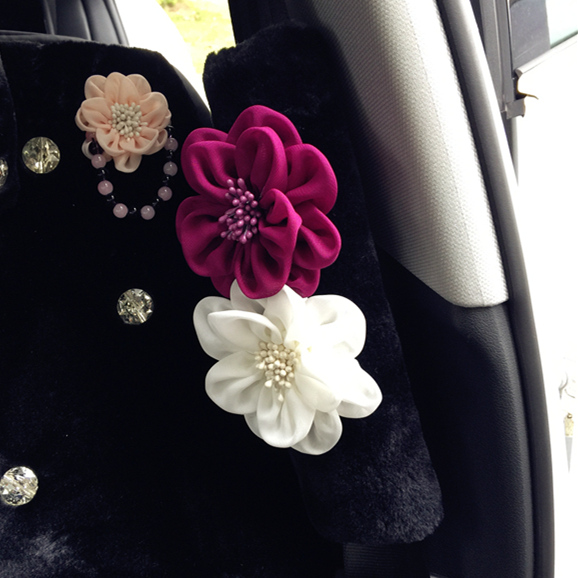 2pcs Flower Car Safety Seat Belt Covers Plush Shoulder Pads Auto Interior Accessories - Purple