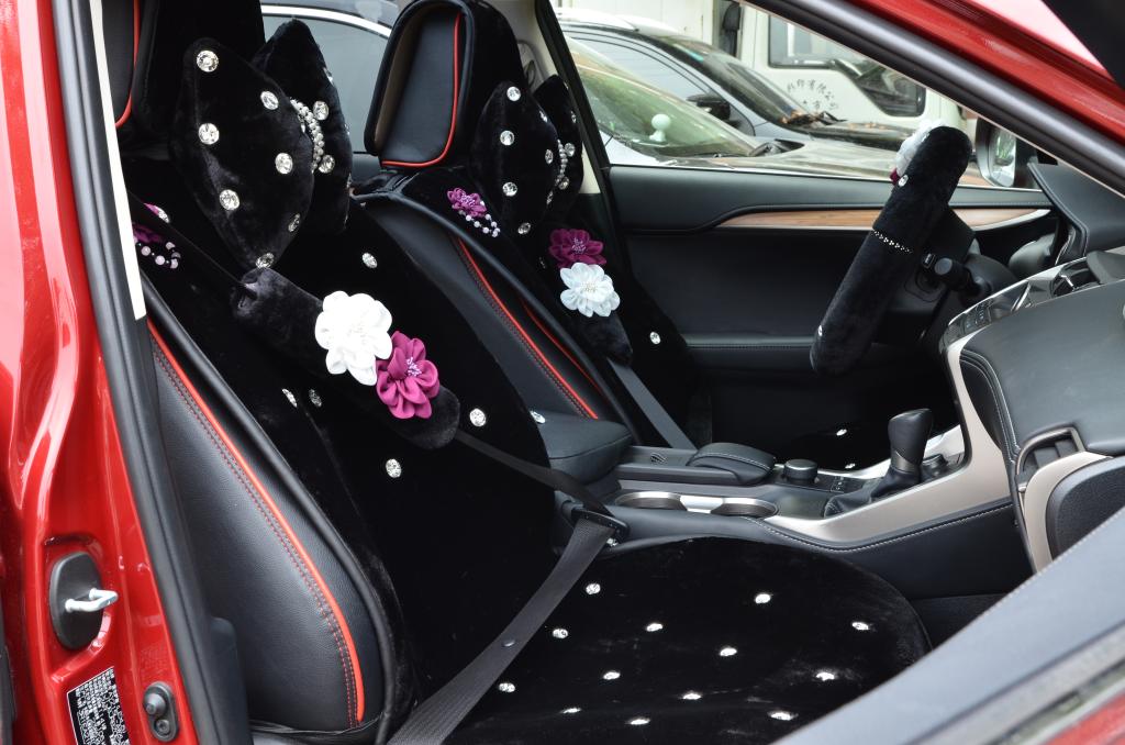 2pcs Flower Car Safety Seat Belt Covers Plush Shoulder Pads Auto Interior Accessories - Purple
