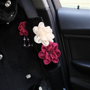2pcs Flower Car Safety Seat Belt Covers Plush Shoulder Pads Auto Interior Accessories - Purple