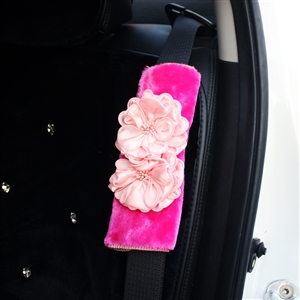 2pcs Flower Car Safety Seat Belt Covers Plush Shoulder Pads Auto Interior Accessories - Rose