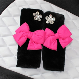 New 2pcs Bowknot Car Safety Seat Belt Covers Plush Shoulder Pads Auto Interior - Rose