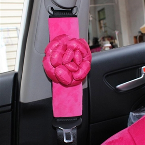 New 2pcs Camellia Car Safety Seat Belt Covers Plush Shoulder Pads Auto Interior - Rose