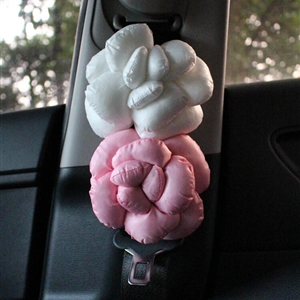 New 2pcs Camellia Flower Car Safety Seat Belt Covers Women Leather Shoulder Pads - Pink White