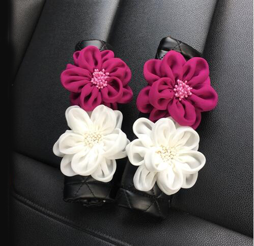 New 2pcs Flower Car Safety Seat Belt Covers Leather Shoulder Pads Auto Interior Accessories - Black