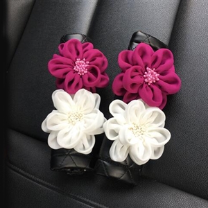 New 2pcs Flower Car Safety Seat Belt Covers Leather Shoulder Pads Auto Interior Accessories - Black