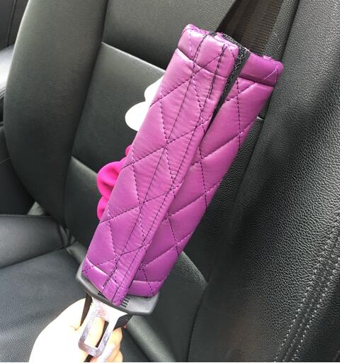 New 2pcs Flower Car Safety Seat Belt Covers Leather Shoulder Pads Auto Interior Accessories - Purple