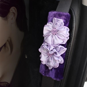 New 2pcs Flower Car Safety Seat Belt Covers Plush Shoulder Pads Auto Interior Accessories - Purple