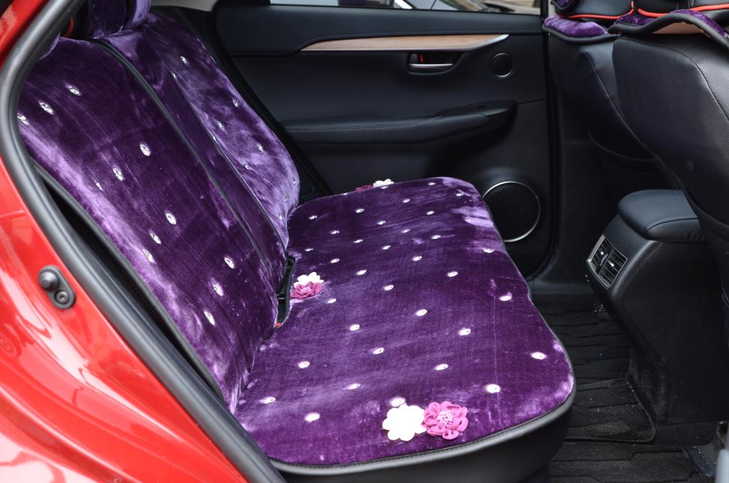Top Crystals Plush Car Seat Cushion for Women Winter Universal Flower Covers 10pcs Sets - Purple