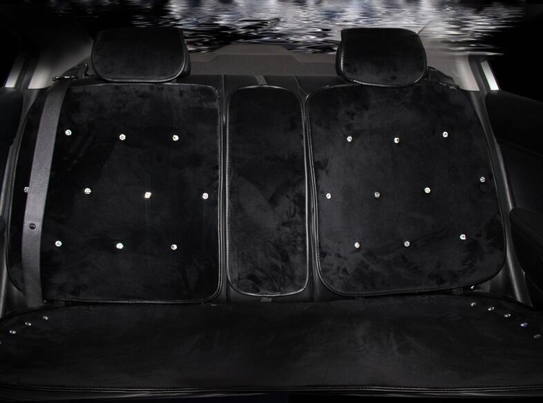 Top Crystals Plush Car Seat Cushion for Women Winter Universal Lace Covers 10pcs Sets - Black