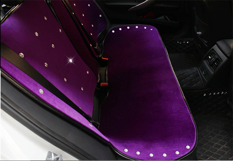 Top Crystals Plush Car Seat Cushion for Women Winter Universal Lace Covers 10pcs Sets - Purple