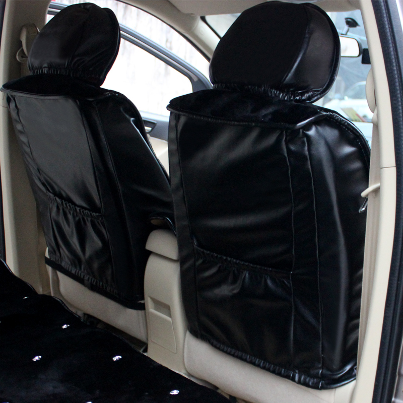 Top Crystals Plush Car Seat Cushion for Women Winter Universal Package Covers 10pcs Sets - Black