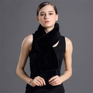 Top Grade Genuine Mink Fur Scarves Warm Knitted Thicken Two-sided Collar Scarf For Women - Black