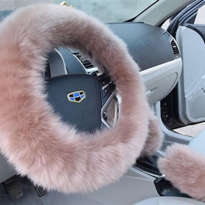 3pcs sets Winter Long Australian Wool Heated Fur Car Steering Wheel Handbrake Gear Shifter Cover - Camel